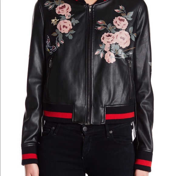 Moto jacket with butterfly and flower - Picture 2 of 7